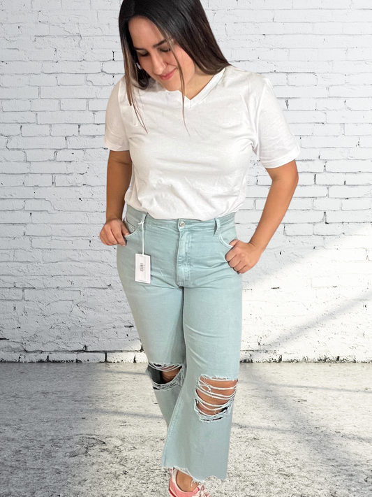Vervet Super Fly Vintage Crop Flare Jeans in Cloud Blue - SV Boutique & Co.