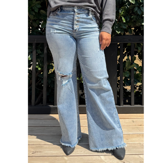 Risen City Stroll Mid Rise Wide Leg Jeans