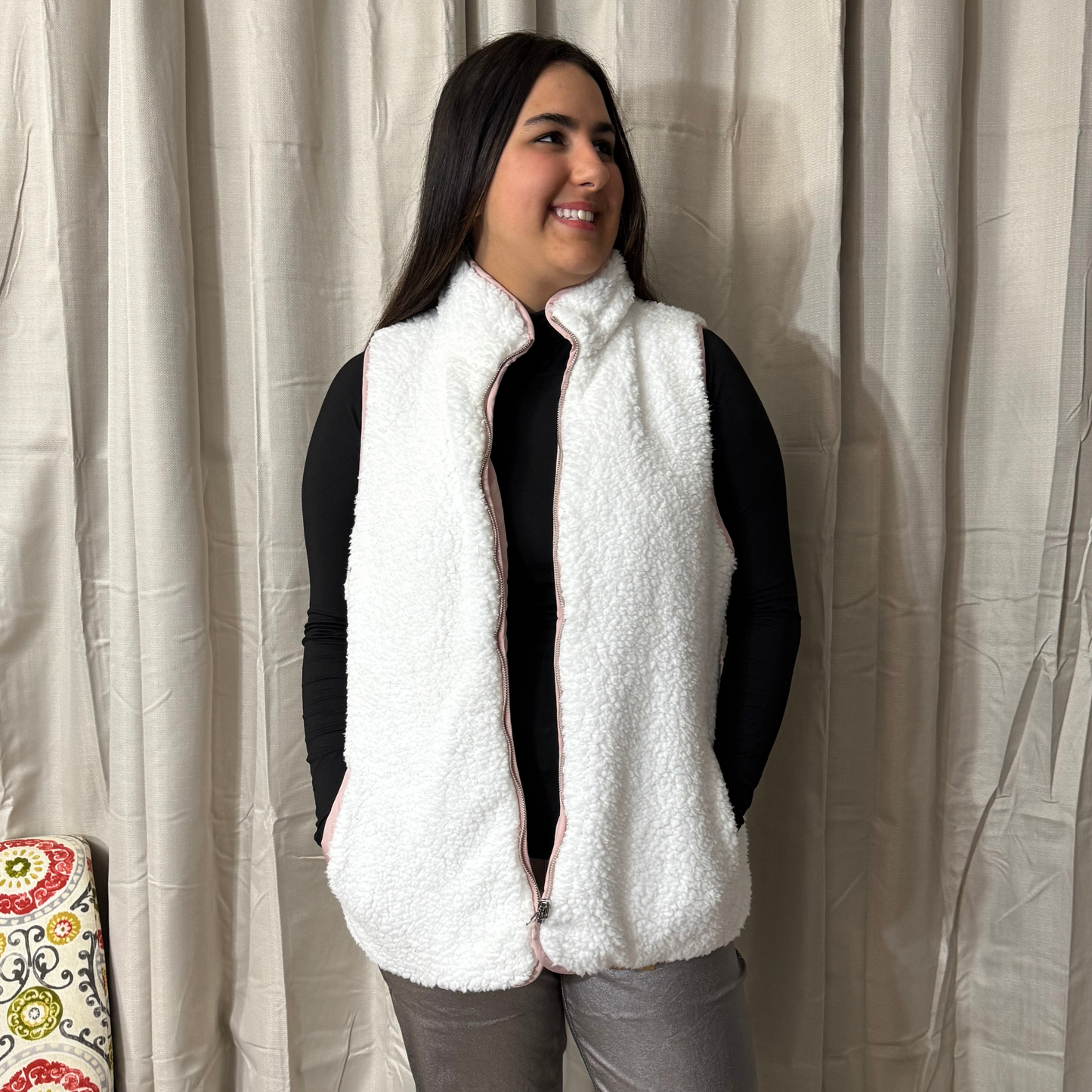 Pink Sherpa Reversible Vest