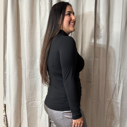 Black Microfiber Everyday Mock Neck Top