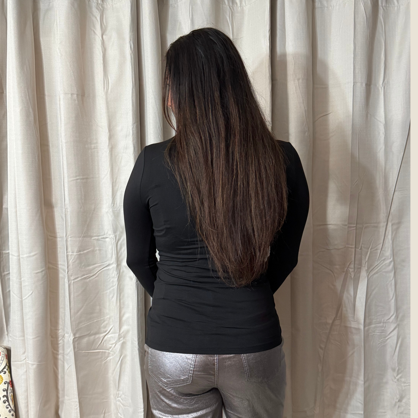 Black Microfiber Everyday Mock Neck Top