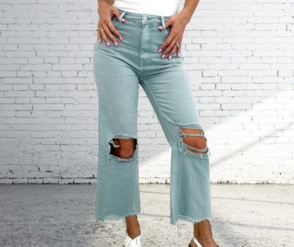 Vervet Super Fly Vintage Cropped Flare Jeans in Cloud Blue - SV Boutique & Co.