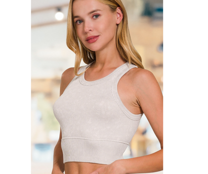 SHORELINE WASHED RIBBED SEAMLESS CROPPED TOP - SV Boutique & Co.