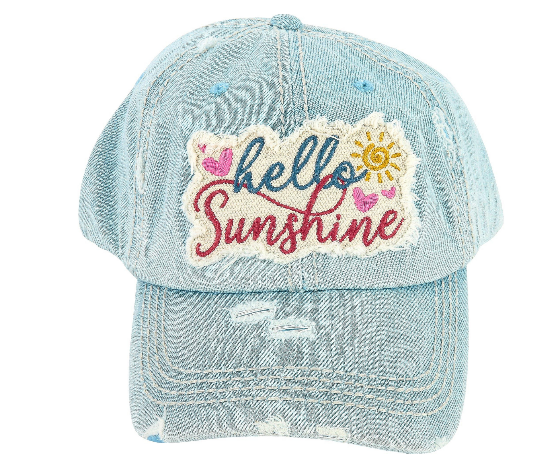 Hello Sunshine Distressed Ball Cap - SV Boutique & Co.