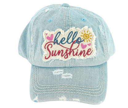 Hello Sunshine Distressed Ball Cap - SV Boutique & Co.