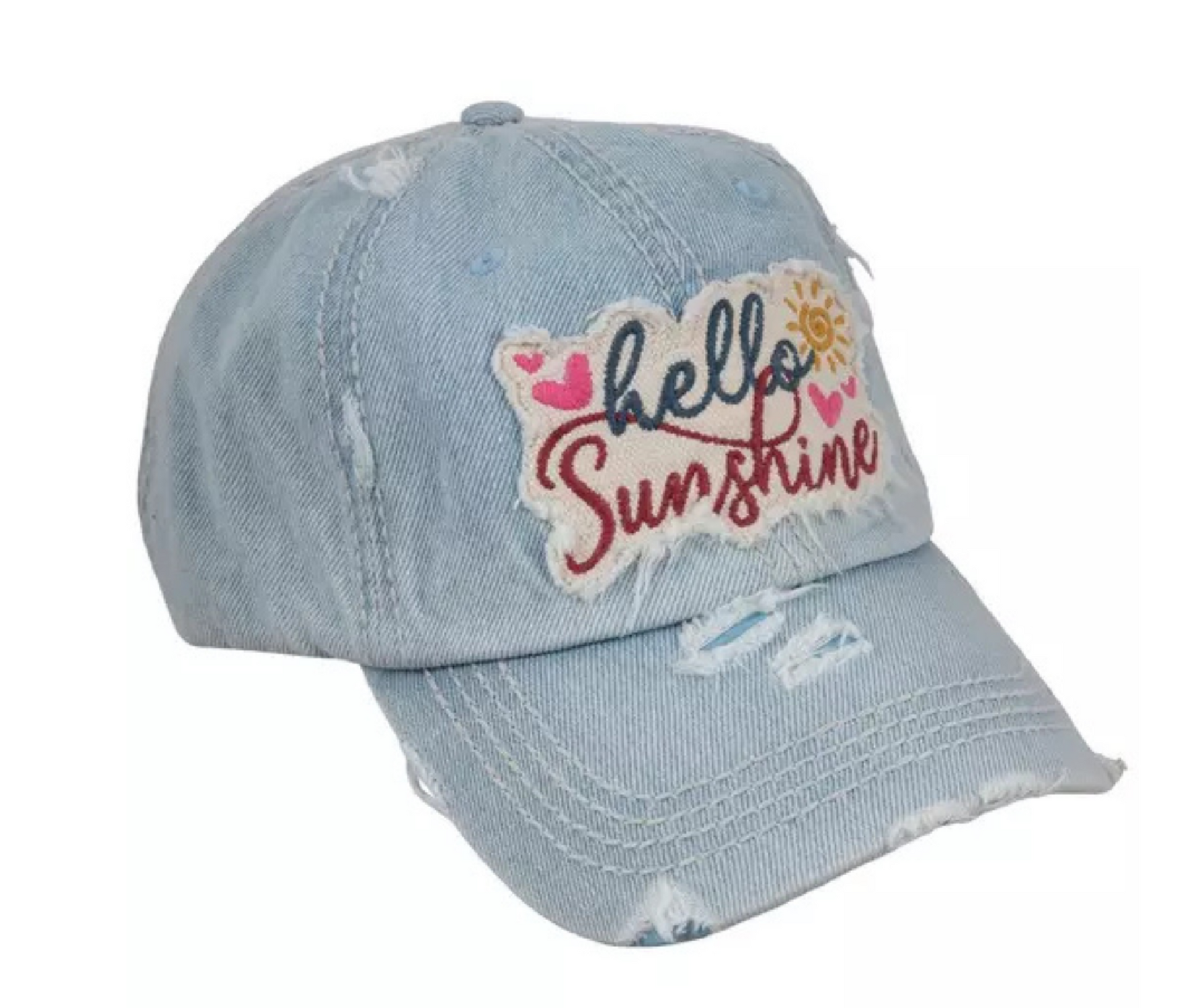 Hello Sunshine Distressed Ball Cap - SV Boutique & Co.