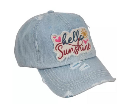 Hello Sunshine Distressed Ball Cap - SV Boutique & Co.