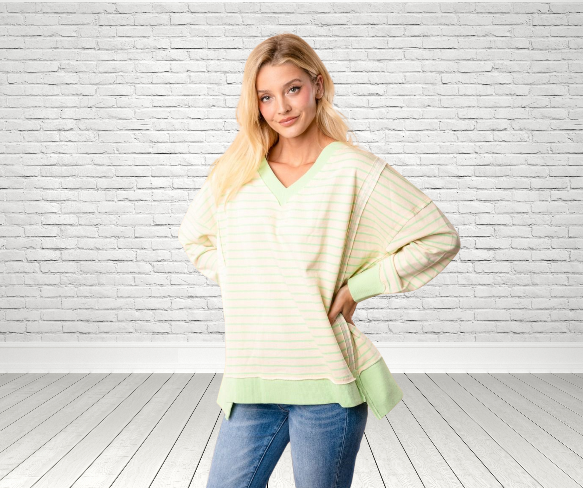 Oversized High-Low Long Sleeve Striped Knit Pullover - SV Boutique & Co.