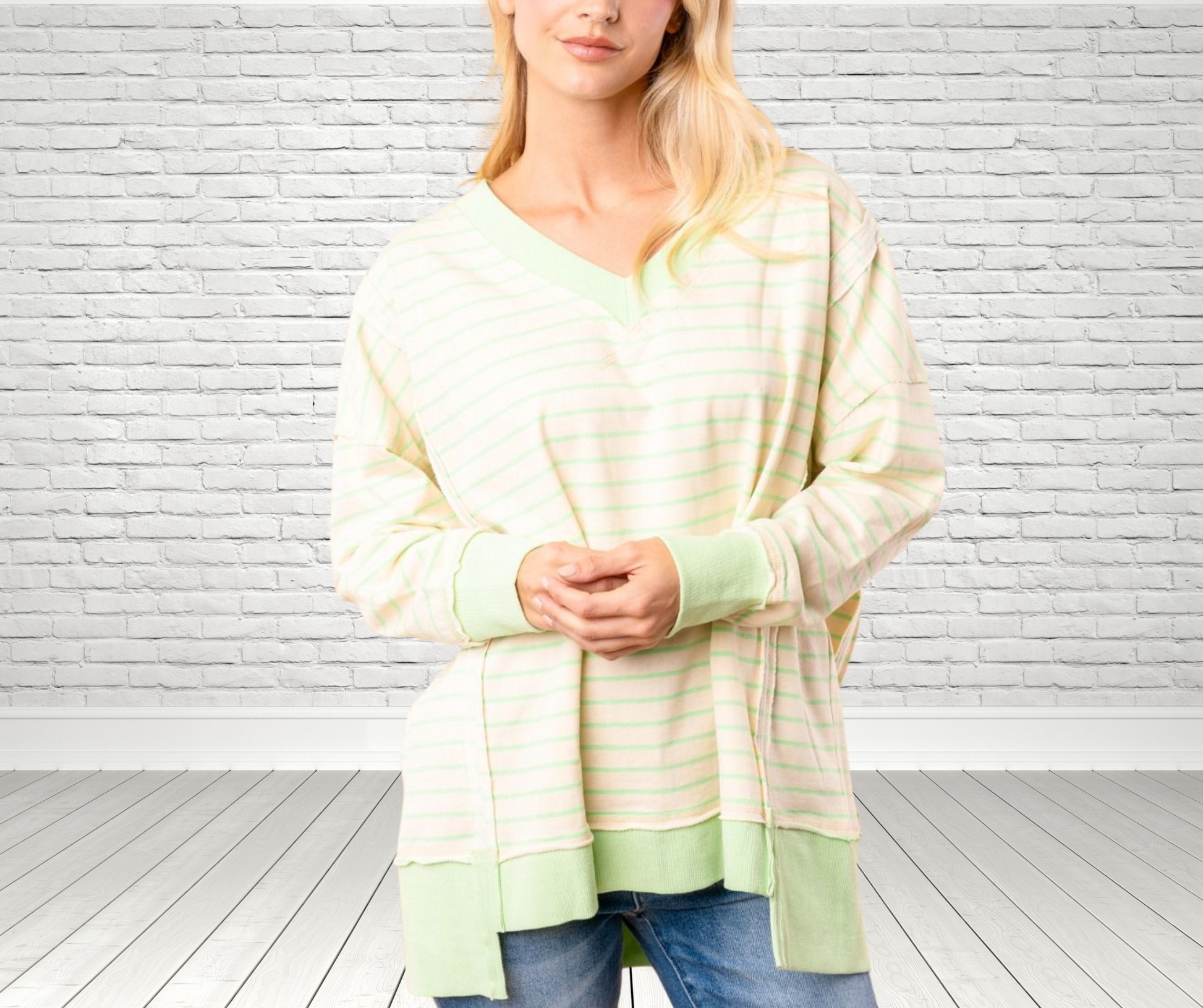 Oversized High-Low Long Sleeve Striped Knit Pullover - SV Boutique & Co.