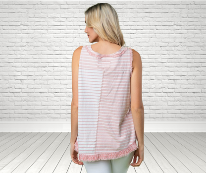 Striped Knit Flowing Top With Side Slits