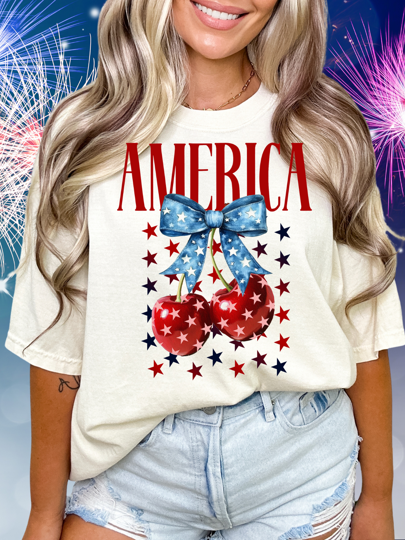 America Stars and Cherries Please Tee