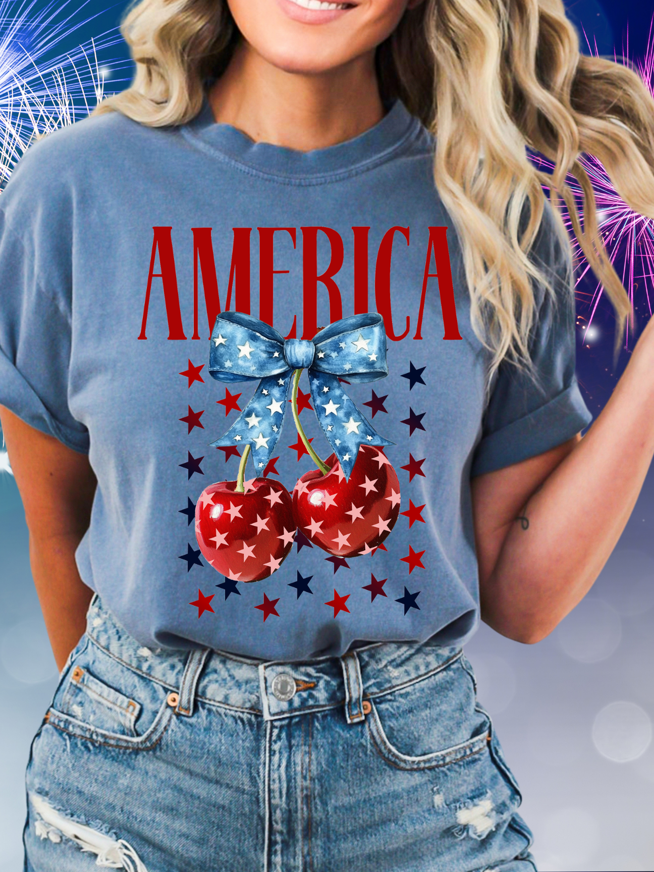 America Stars and Cherries Please Tee