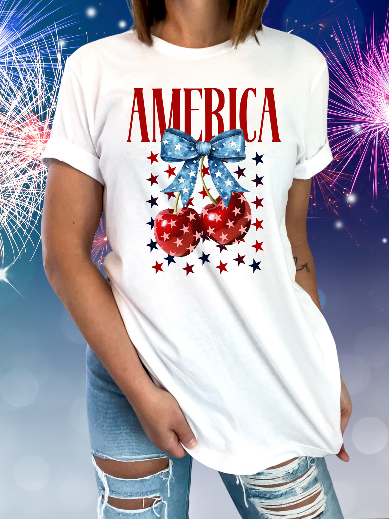 America Stars and Cherries Please Tee