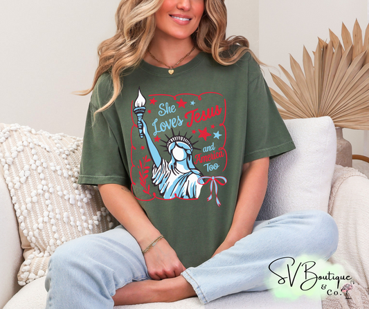 She Loves Jesus And America Too Graphic Tee