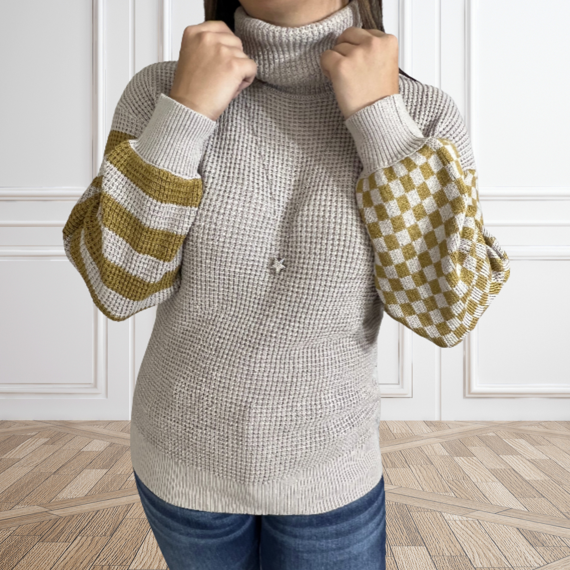 Check Please Mocha Turtle Neck Waffle Knitted Sweater - SV Boutique & Co.