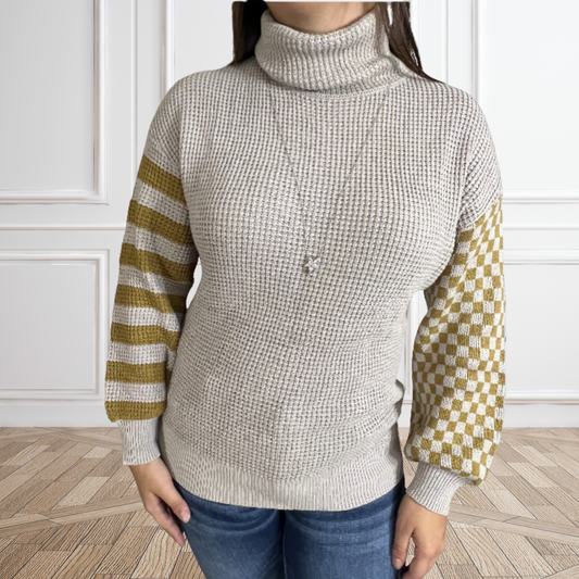 Check Please Mocha Turtle Neck Waffle Knitted Sweater - SV Boutique & Co.
