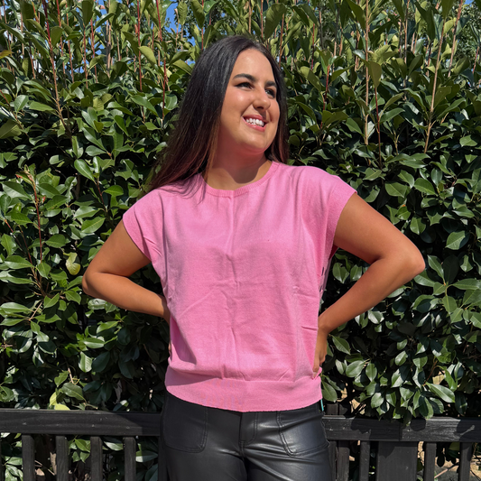 Short Sleeve Tickled Pink On The Side Sweater
