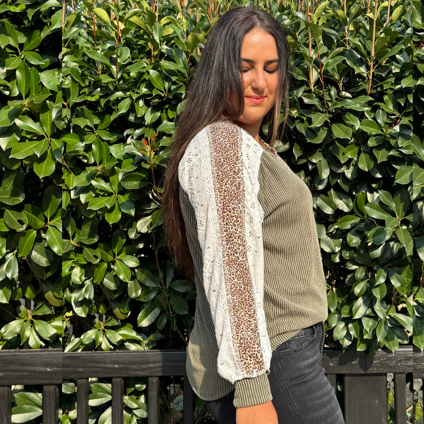 Long Sleeve Olive Leopard Half Button Pullover