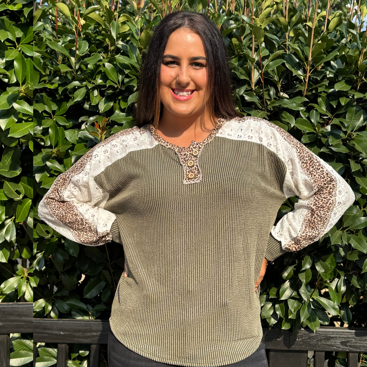 Long Sleeve Olive Leopard Half Button Pullover