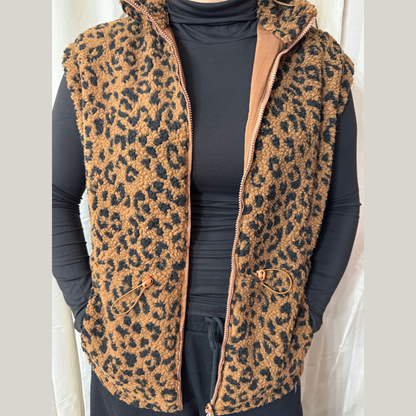 Leopard Sherpa Reversible Zip Vest
