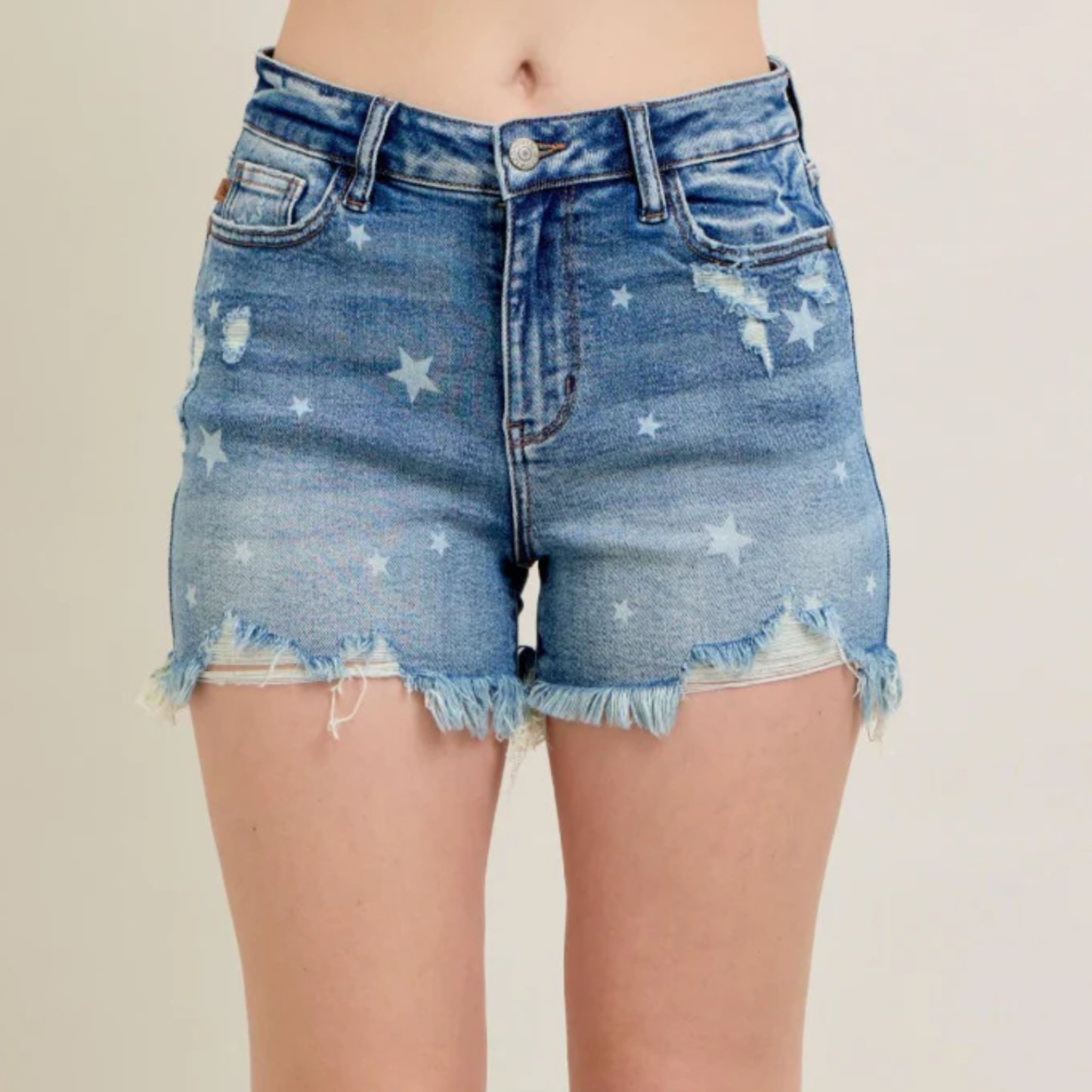 Judy Blue Star Print High Waisted Cut Off Destroy Shorts