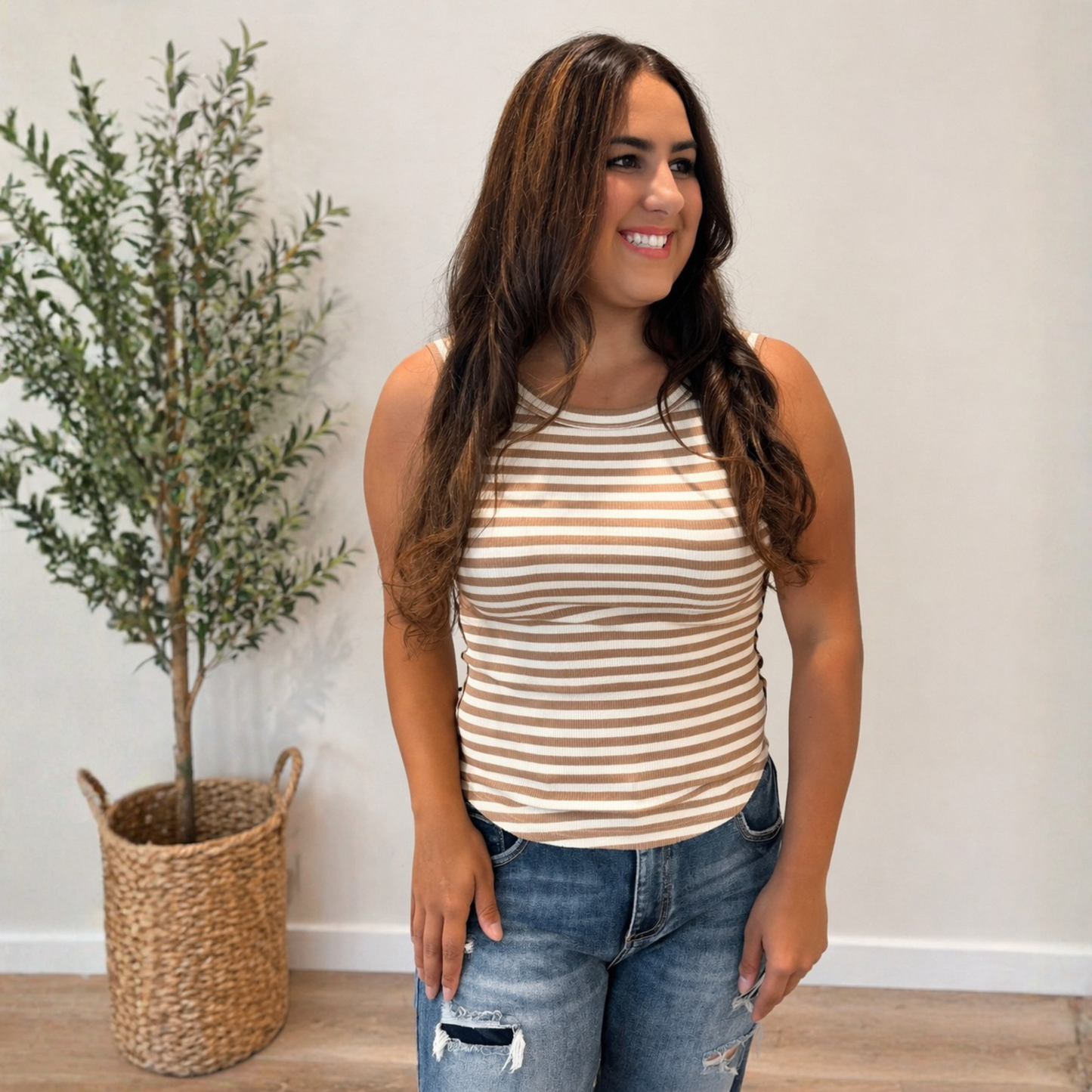Sleeveless Sand Striped Top FINAL SALE - SV Boutique & Co.