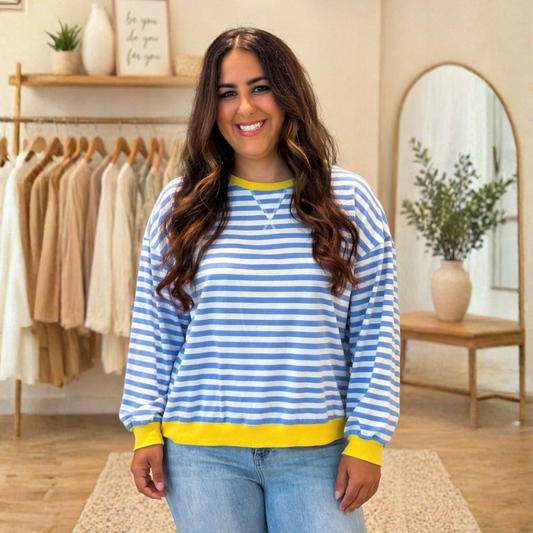 STRIPED LONG SLEEVE PULLOVER SWEATSHIRT - SV Boutique & Co.