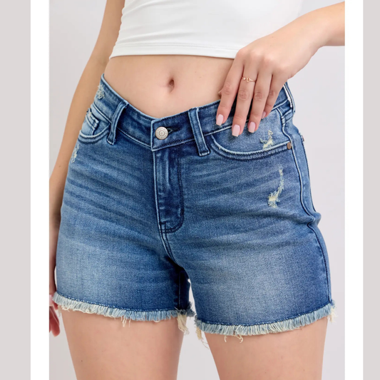 Judy Blue V Front Carefree Fray Denim Short