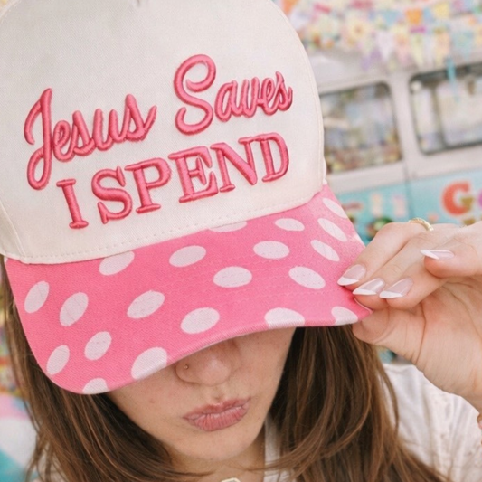 Jesus Saves I Spend Polka Dot Trucker Hat - SV Boutique & Co.