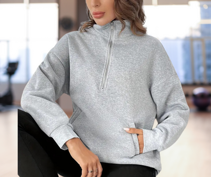 Gray Soft & Cozy Pullover 1/4 Zipper Sweatshirt With Slant Pockets - SV Boutique & Co.