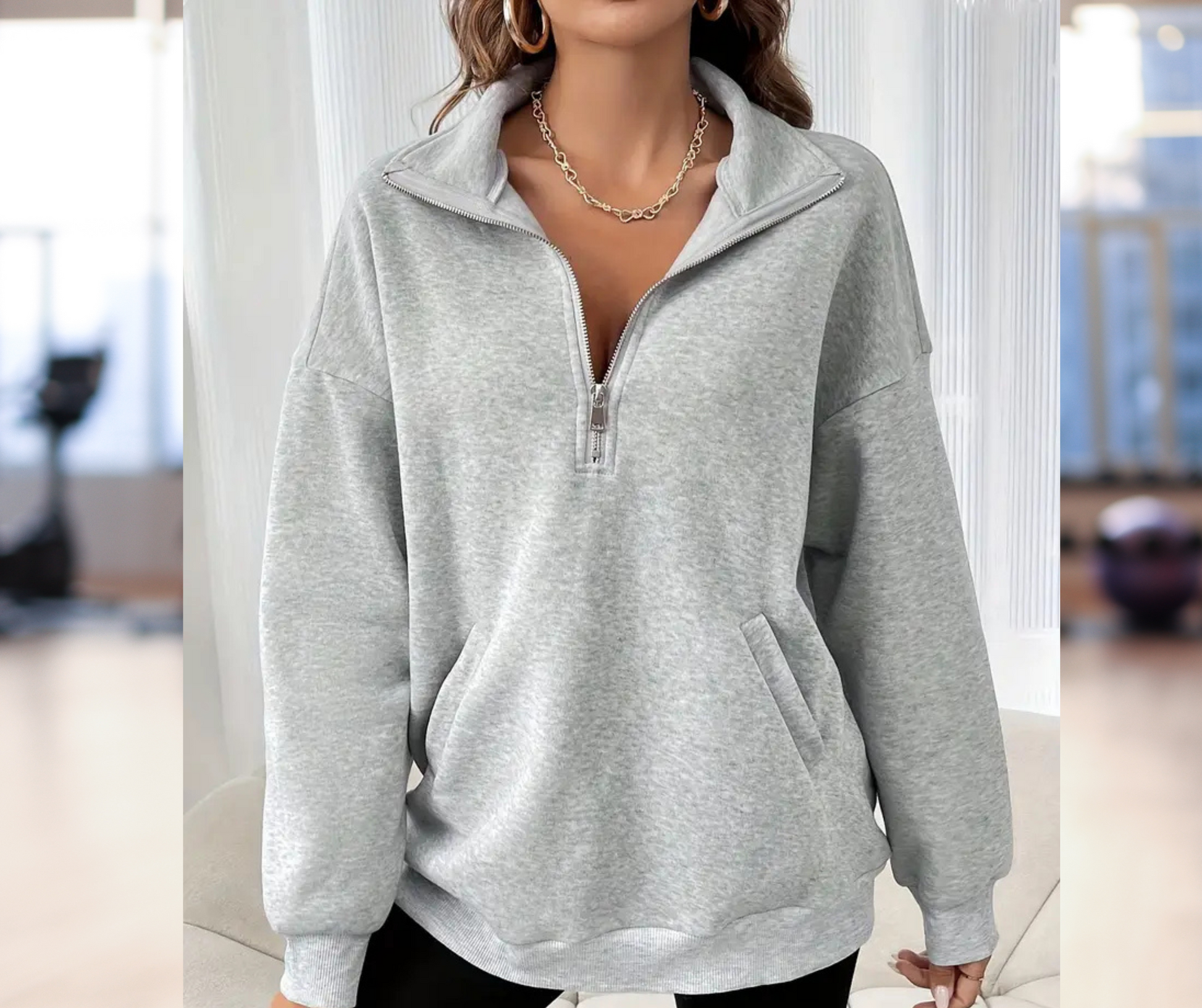 Gray Soft & Cozy Pullover 1/4 Zipper Sweatshirt With Slant Pockets - SV Boutique & Co.