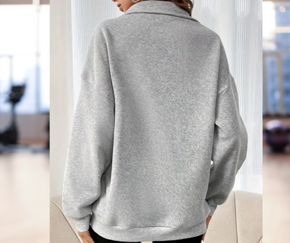 Gray Soft & Cozy Pullover 1/4 Zipper Sweatshirt With Slant Pockets - SV Boutique & Co.