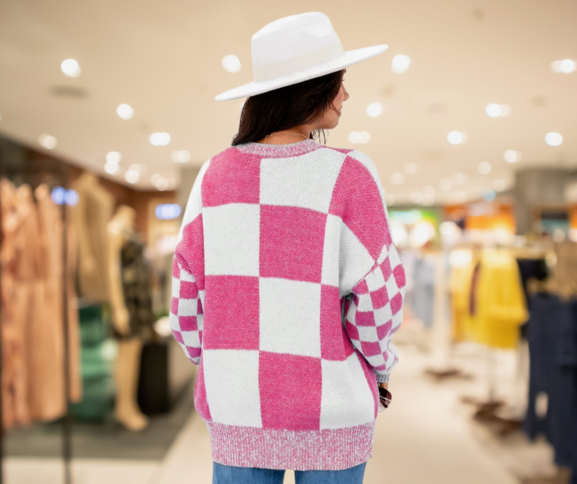 Checkered Drop Shoulder Sweater - SV Boutique & Co.