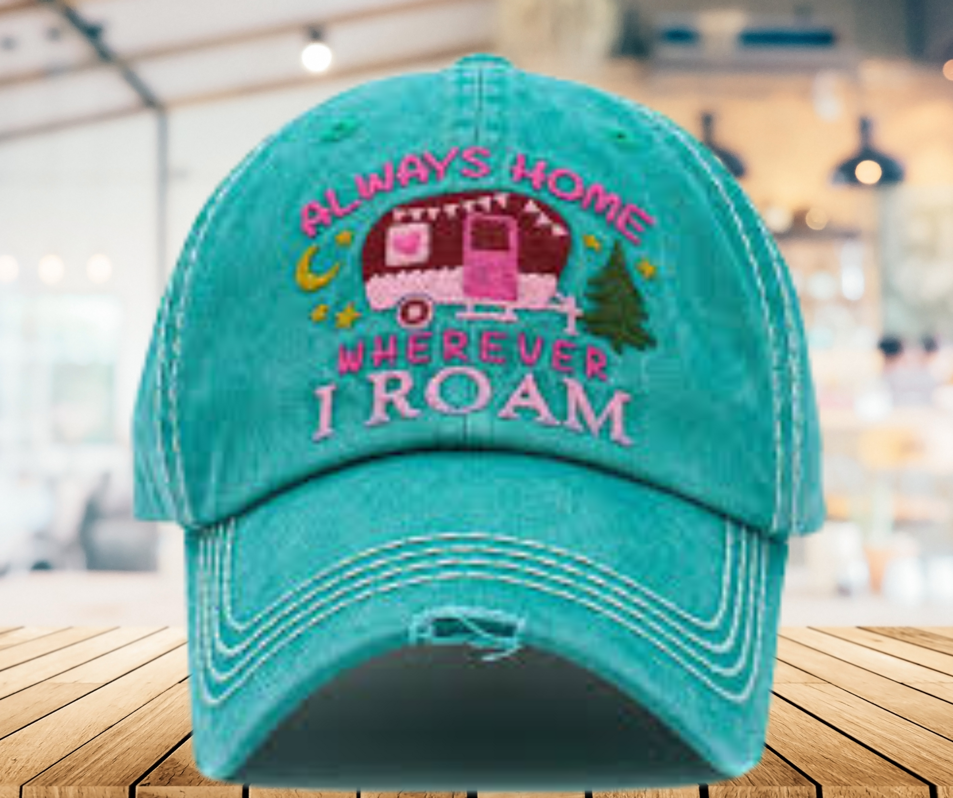 Always Home Wherever I Roam Distressed Baseball Cap - SV Boutique & Co.