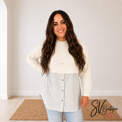 Sweater Blouse Split Decision Lightweight Top by White Birch - SV Boutique & Co.