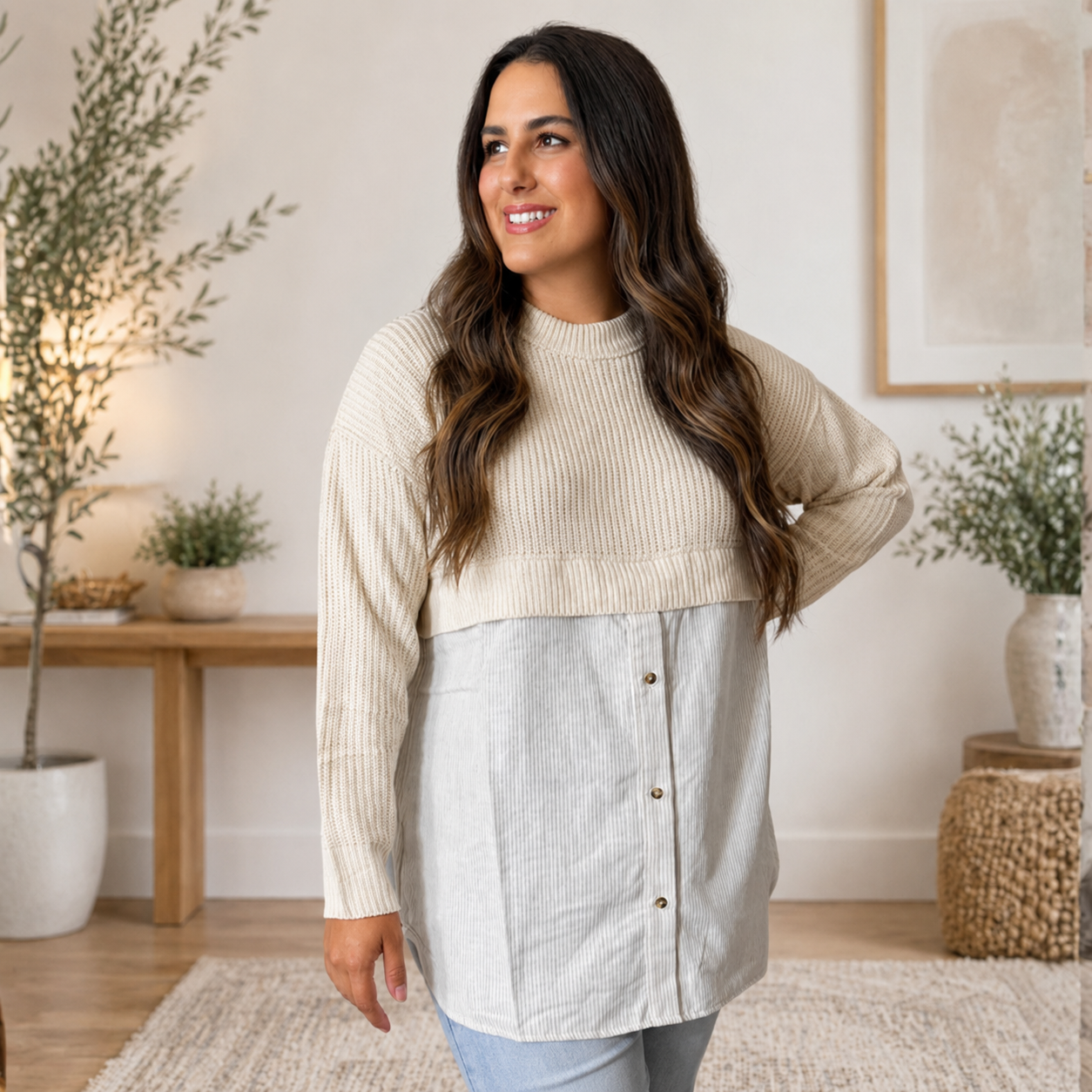 Sweater Blouse Split Decision Lightweight Top by White Birch