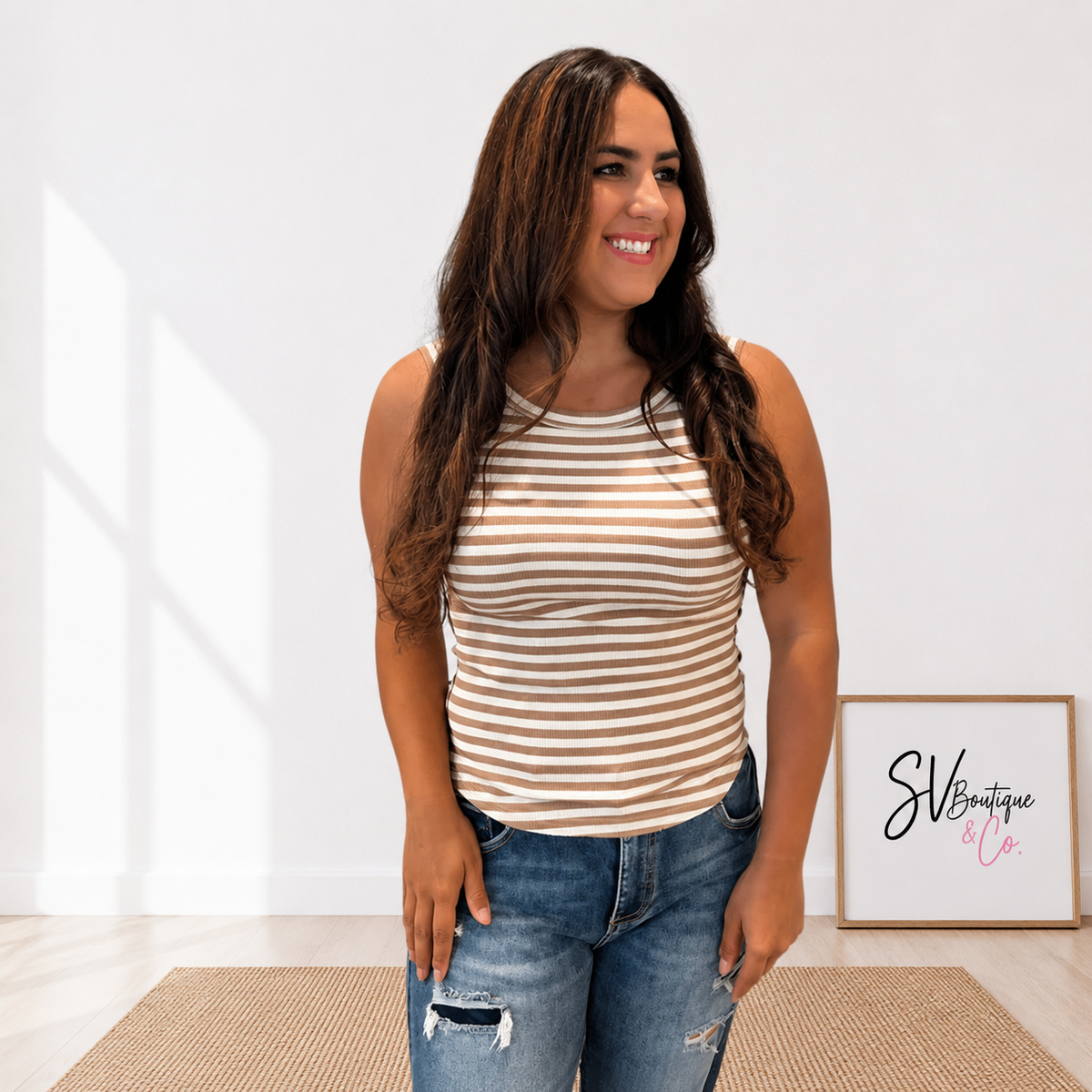 Sleeveless Sand Striped Top FINAL SALE - SV Boutique & Co.