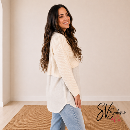 Sweater Blouse Split Decision Lightweight Top by White Birch - SV Boutique & Co.