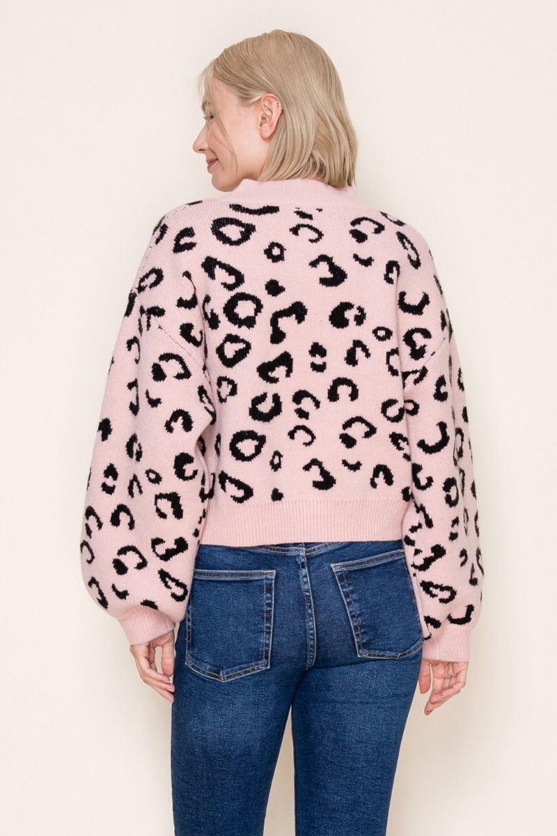 Leopard Print Knit Sweater White Birch