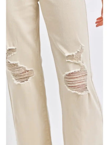 Judy Blue High Rise Beige Garment Dyed Destroy 90's Straight