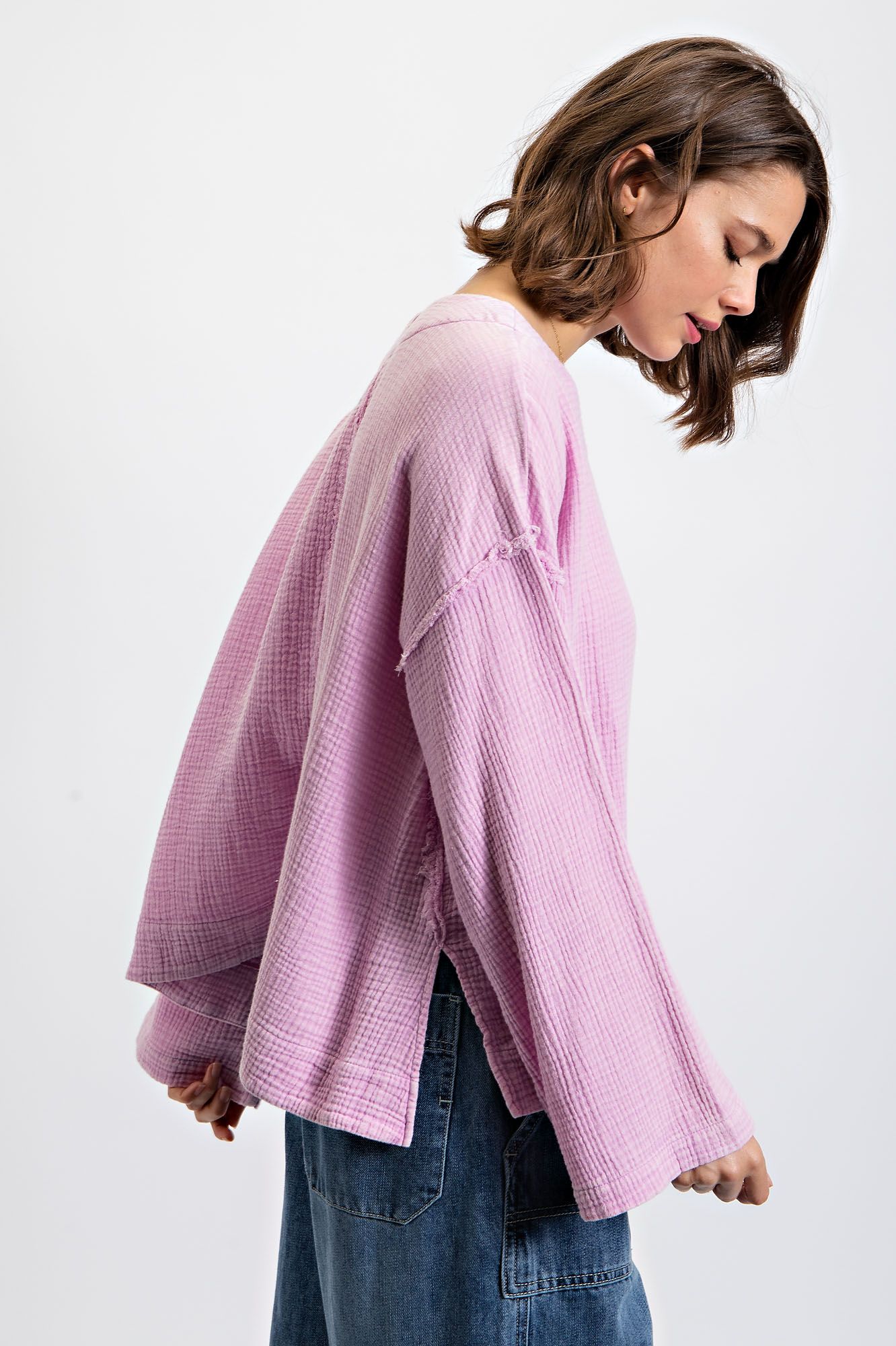 LILAC BREEZE MINERAL WASH COTTON GAUZE TOP - SV Boutique & Co.