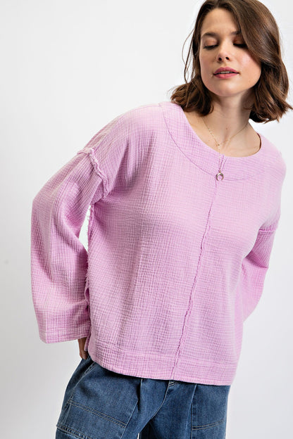 LILAC BREEZE MINERAL WASH COTTON GAUZE TOP - SV Boutique & Co.