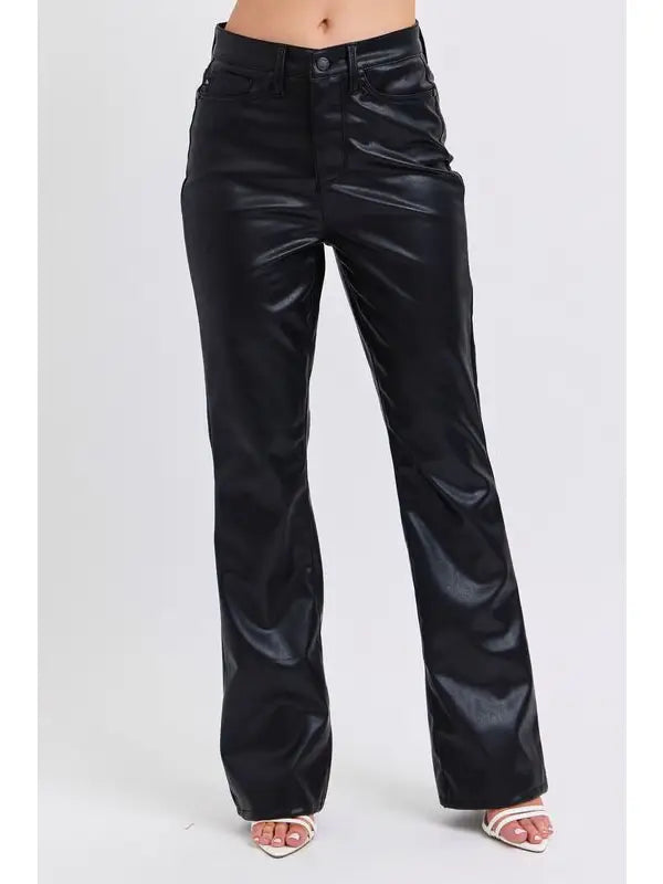 Faux Leather High Waisted Tummy Control Bootcut