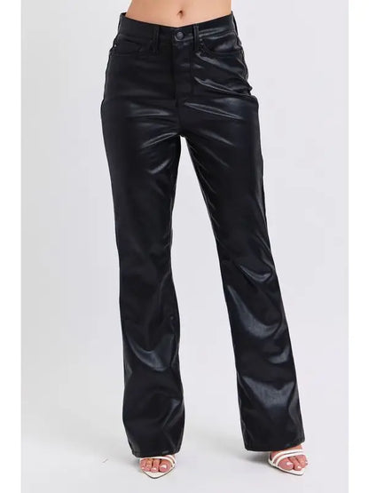 Faux Leather High Waisted Tummy Control Bootcut