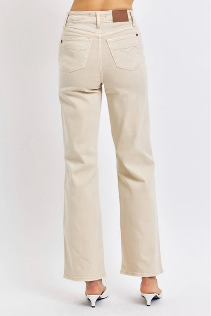 Judy Blue High Rise Beige Garment Dyed Destroy 90's Straight