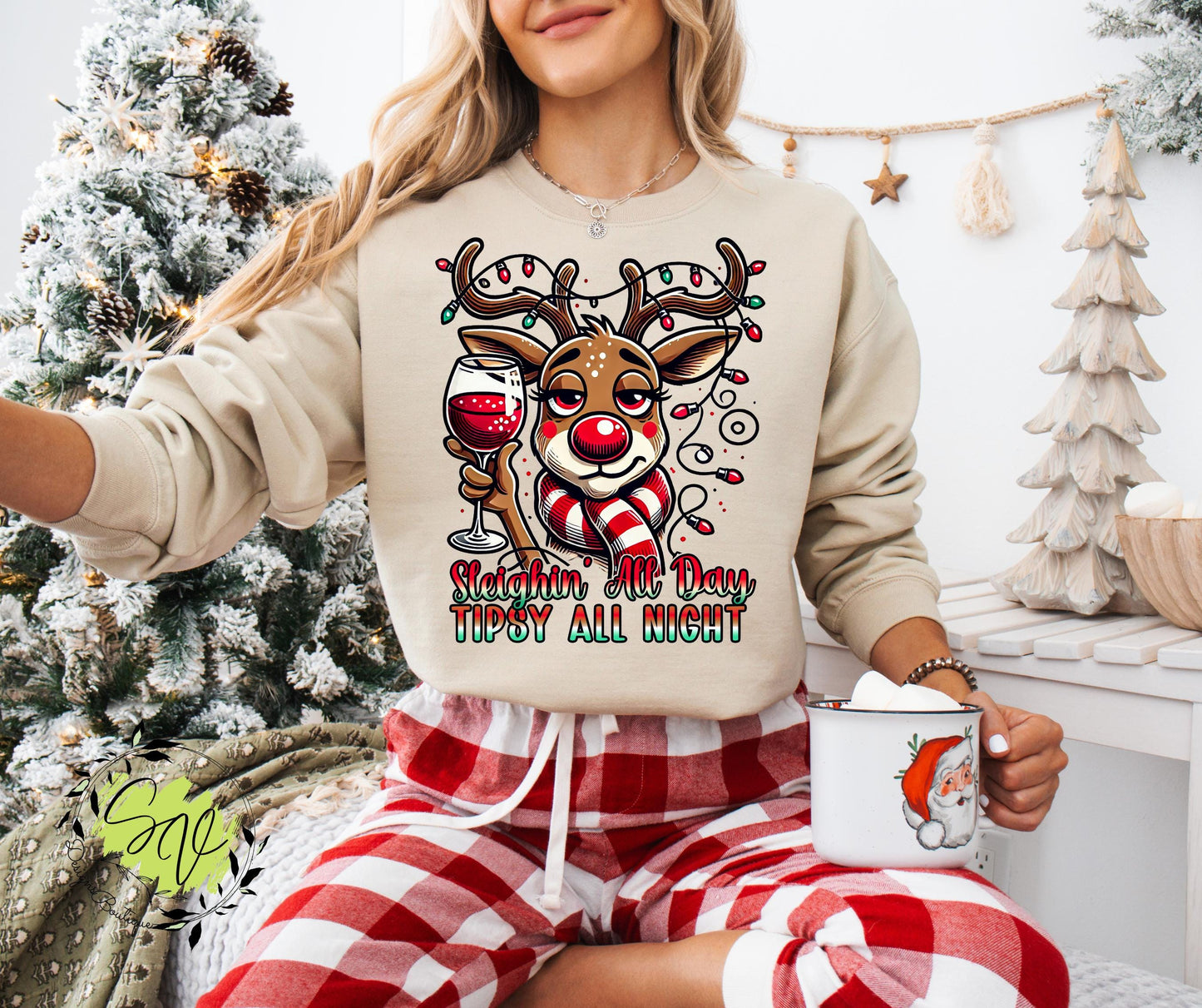 Christmas, Sleighin All Day Tipsy All Night, Funny Christmas, Cute Christmas, Reindeer, Christmas, Trendy, Drinking Funny, Women, Holiday