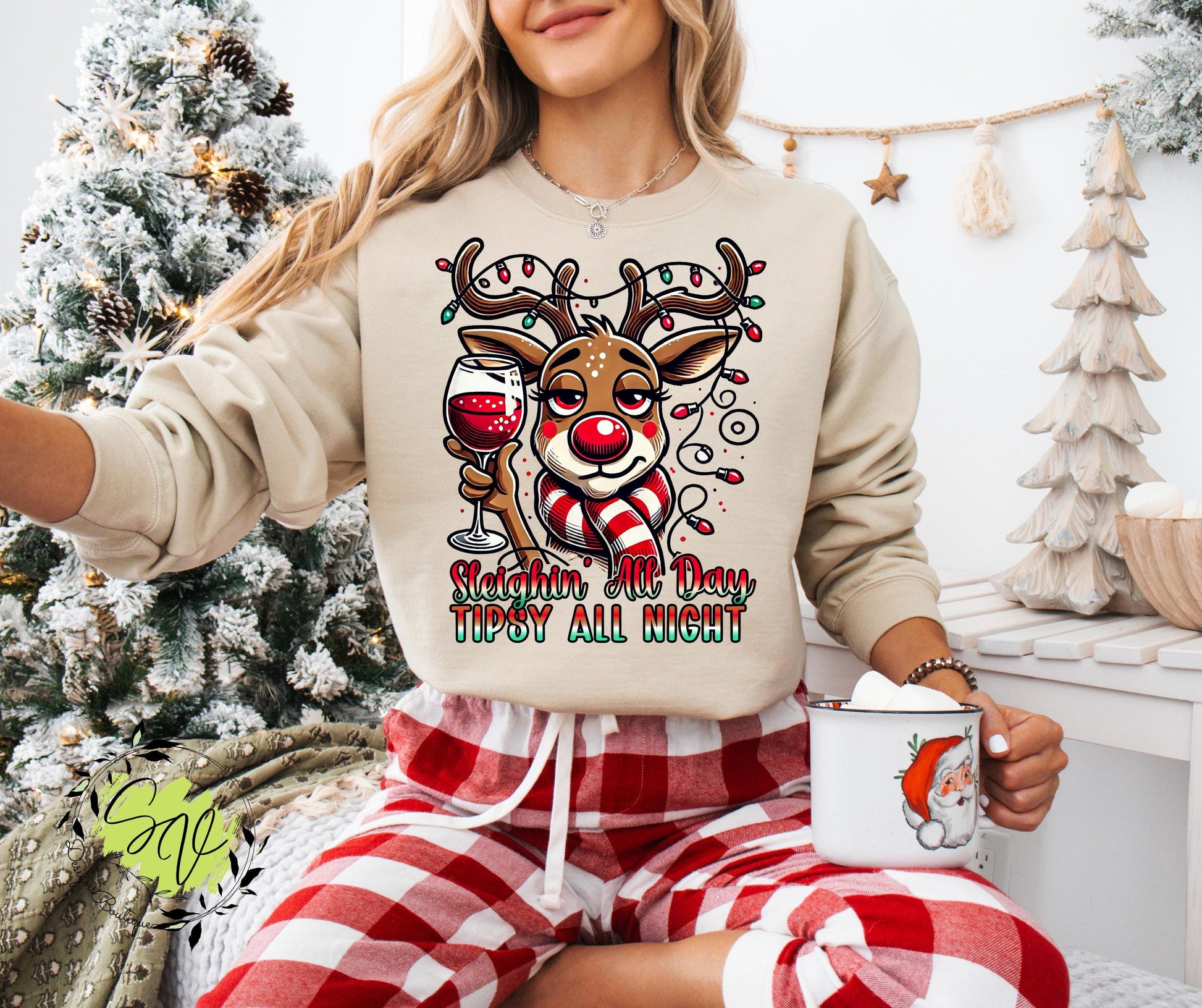 Christmas, Sleighin All Day Tipsy All Night, Funny Christmas, Cute Christmas, Reindeer, Christmas, Trendy, Drinking Funny, Women, Holiday