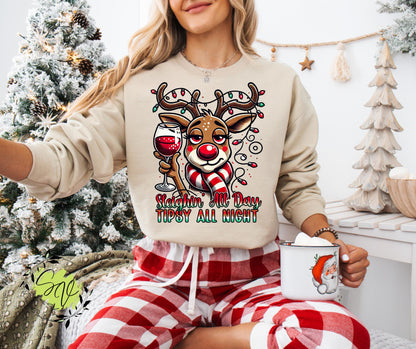Christmas, Sleighin All Day Tipsy All Night, Funny Christmas, Cute Christmas, Reindeer, Christmas, Trendy, Drinking Funny, Women, Holiday