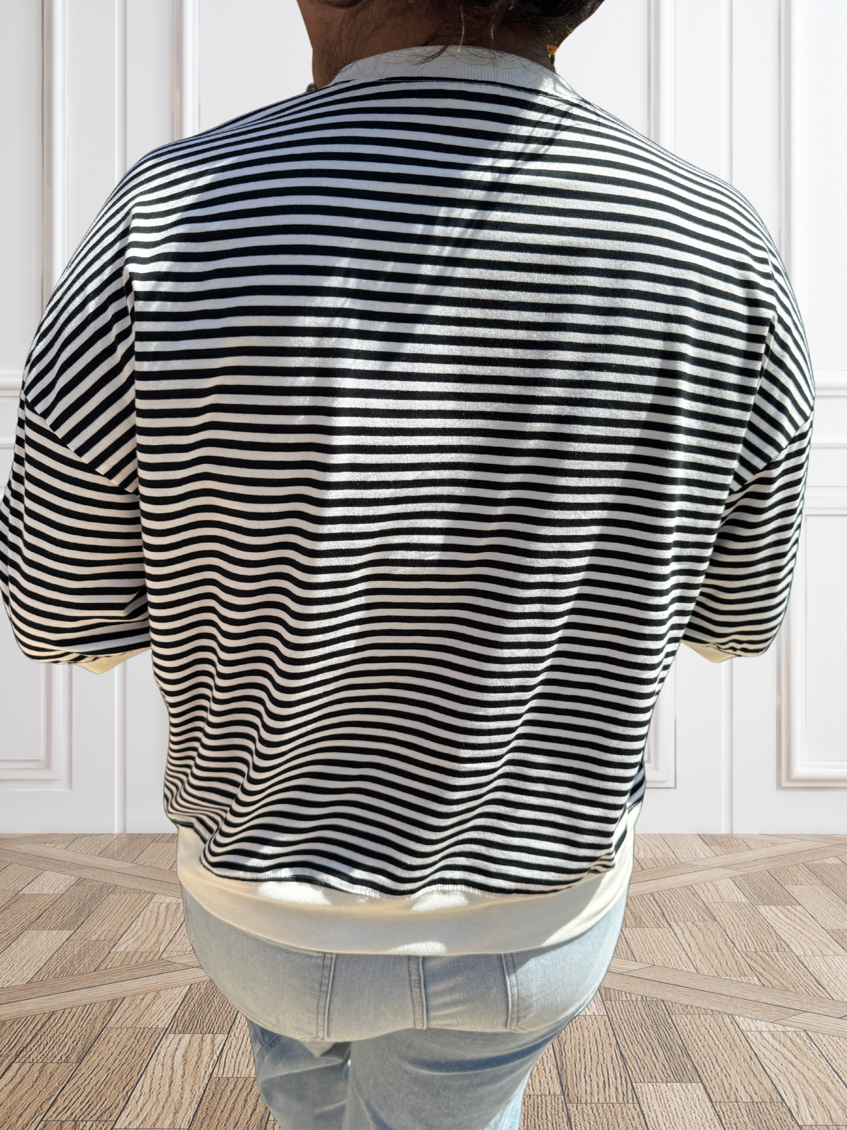 Loose Fit Striped Short Sleeve Crew Neckline Top - SV Boutique & Co.
