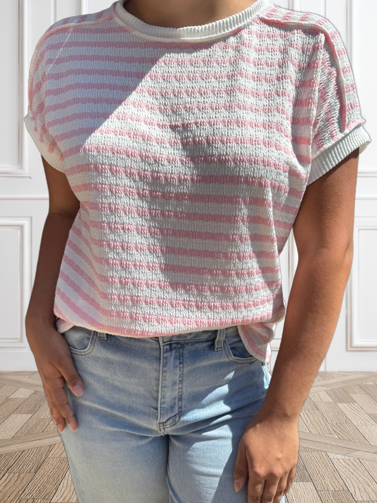 Pink Stripe Loose Fit Knit Top